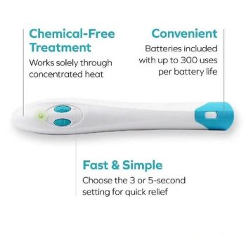 The  Electronic Bug bite Treatment for Mosquito Bites,Without Chemicals - Treatment by Heat, Each battery pack can be used up to 300 times  including batteries