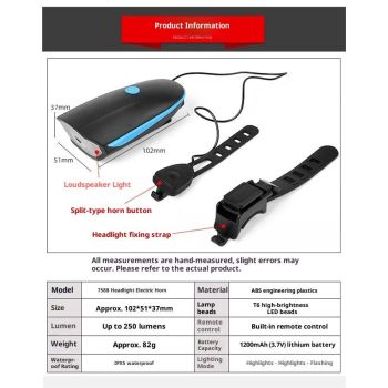 Bike Lights with Horn Set USB Rechargeable Bike Accessories for Kids Adults Waterproof Mountain, Night Riding（7588 horn headlights blue）
