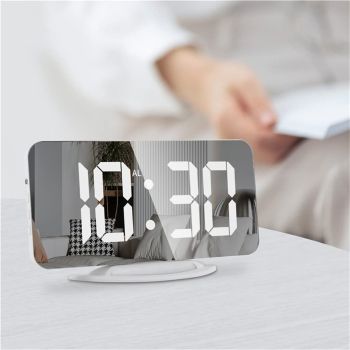 Digital Alarm Clock,6" Large LED Display Charger Ports | Auto Dimmer Mode | Easy Snooze Function, Modern Mirror Desk Wall Clock for Bedroom Home Office for All People (White)