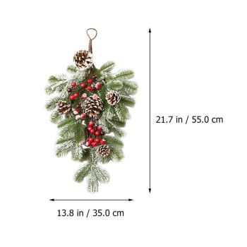 Elegant Flocked Teardrop Swags with Pinecones and Berries, Shimmering Holiday Hanging Decor for Indoor Door Wall Mantel,（55*35cm）