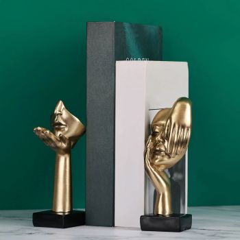 2Pcs Small Statue Set - Black Gold Home Decor Abstract Art Figurines for Shelves, Living Room Coffee Table, Office Desktop (17*6.5cm)