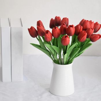 20pcs Artificial Tulips Flowers Fake Faux  Tulip Bouquet Real Touch Flower Arrangement for Home Room Office Party Wedding Decoration Excellent Gift Idea for Mothers Day(red)
