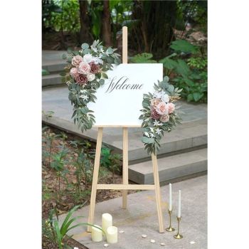 Artificial Dusty Rose Flowers Set of 2 for Wedding Welcome Signs Floral Decorations, Wedding Arch Flowers for Wedding Ceremony（60*30cm,40*20cm)
