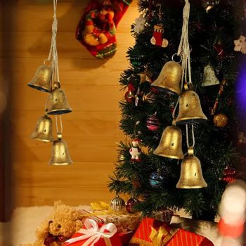 Decorative Bells, Christmas Decor Bells, Huangma Hanging Rope Metal Decorative Bull Bell, Classic Bell-Shaped Bell, Vintage Handmade Rustic Lucky Christmas Cow Bells