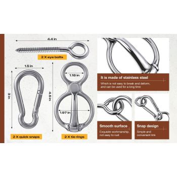2 Sets Horse Tie Ring, Horse Tack and Supplies Horse Training Equipment Safe Horse Accessories with Eye Bolt, Tie Rings (Silver)