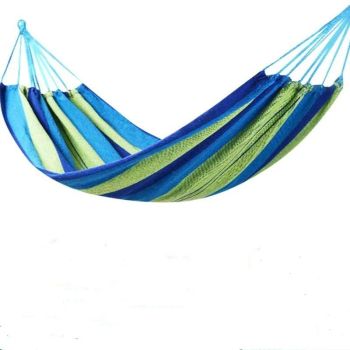 Hammocks Portable Camping Hammock Upgraded Comfortable Fabric Hammock with Two Anti Roll Balance Beam and Sturdy Tree Straps for Camping, Patio, （Blue Green，260*80cm）