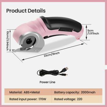 Cordless Electric Scissors, Cardboard Cutter with Safety Lock Electric Mini Cutter Power Rotary Scissors for Leather Felt Rug Box with Storage Box Pink
