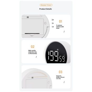 Digital Kitchen Timer - Magnetic Countdown Countup Timer with Large LED Display Volume Adjustable, Easy for Cooking and for Seniors and Kids to Use (white)