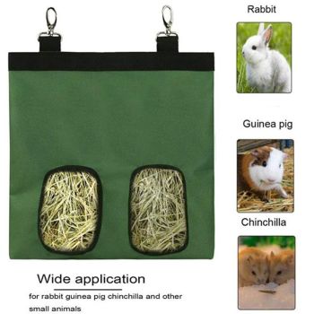 2pcs Rabbit Hay Feeder Bag Guinea Pigs Hanging Hay Rack Manger Holder Dispenser Small Animal Feeder Storage Pouch for Bunny Chinchilla Hamster (Green, 2 Windows)
