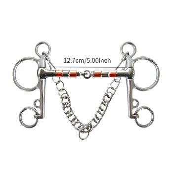Horse Bit Snaffle Bit for Horse Training Outdoor Horse Accessories Horse Chewing Bit Equestrian Metal with Hooks, Curb Chain