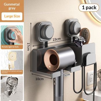 Hair Dryer Holder Wall Mounted with Tool Organizer, Blow Dryer Holder Compatible, Hair Dryer Hanger Mount for Bathroom, Vanity, Gray