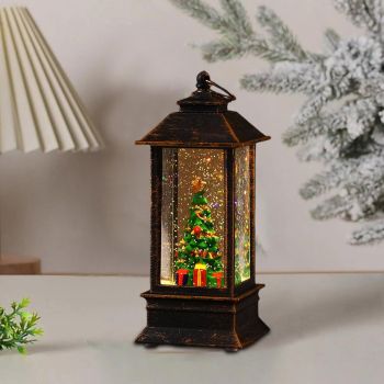 Snow Globe Christmas Lantern Decorations, Snow Globe Lantern with Swirling Glitter, Christmas Tree Lighted Christmas Decorations Indoor for Home