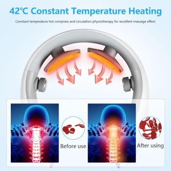 Neck Massager with Heat, Electric Pulse Neck Massager for Pain Relief, Wireless  Intelligent Massager for Women（white,15.3*13.9*3.45cm)