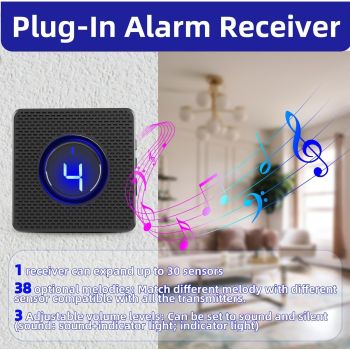 Solar Wireless Driveway Alarm Outdoor Weather-Resistant Motion Sensor Detector Doorbell Chime, DIY Security Alert System (1 Sensor & 2 Doorbell)