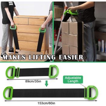 Adjustable Lifting Moving Straps - 2 Pack Furniture Moving Straps for Furniture, Boxes, Mattress, Construction Materials and Heavy, Supports Up to 600 Lbs