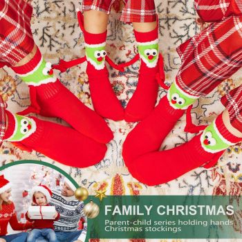 4 pack Family Matching Christmas Socks Funny Xmas Magnetic Mid-Tube Socks Christmas Novelty Socks for Parent-child