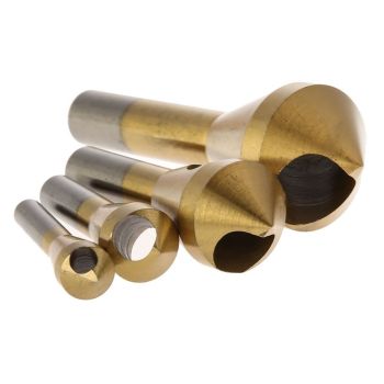 4pcs Titanium Coated Countersink Chamfer Tool Deburring Tool Set Metal Wood Drill Bits 2-5mm 5-10mm 10-15mm 15-20mm （gold)