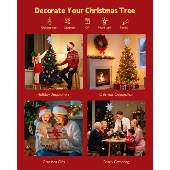 Christmas Tree Topper Lighted with Built-in Led Rotating Snowflake Projector Lights, Hollowed Tree Topper with Silver Plug In for Indoor Home