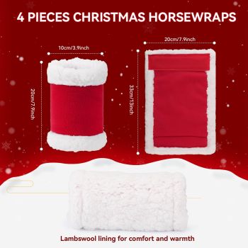 Christmas Horse Leg Wraps Standing Wraps for Horses red Horse Leg Protectors Horse Leg Wraps Wraps 、Pack of 4 (Solid color version)