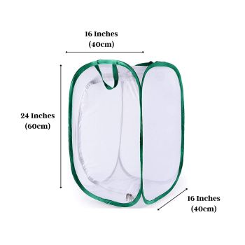 Insect and Butterfly Habitat Cage Terrarium Pop-up 24 Inches Tall with Zipper Protection or Housefly for Chicken and Reptile Feed, Green