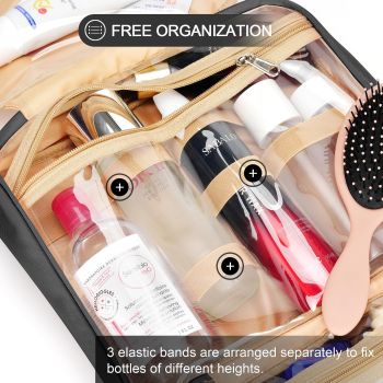 Travel Hanging Toiletry Bag for Women, with Jewelry Organizer Compartment,   Cosmetic Essentials, Toiletries Dopp Kit Set with Trolley Belt, Black（31.7*11.4*25.4cm)