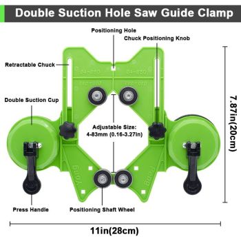 Hole Saw Guide Jig Fixture, 4mm - 83mm Adjustable Punch Locator Drill Guide Glass Drilling Jig with Double Vacuum Suction Bases for Ceramic Glass Marble（140*265mm  ）