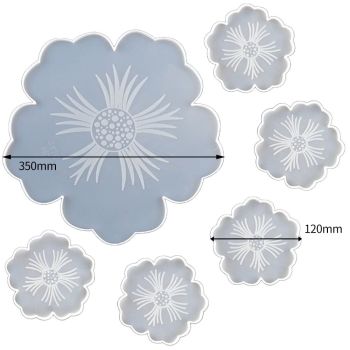 Silicone Resin Molds, 1PCS Large Resin Tray Mold and 5PCS Coaster Molds for Resin Casting, Flower Shape Epoxy Resins Casting Molds for, Home Decoration, Table Wine Tray-6 PCS