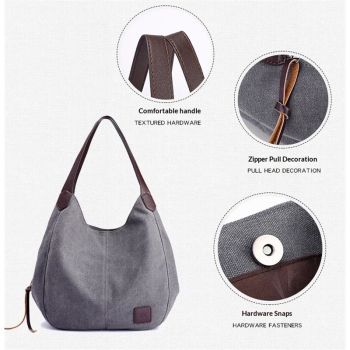 Women's Multi-pocket Shoulder Bag Fashion Canvas Handbag, Women Shoulder Bag Tote Vintage Top-Handle Bag