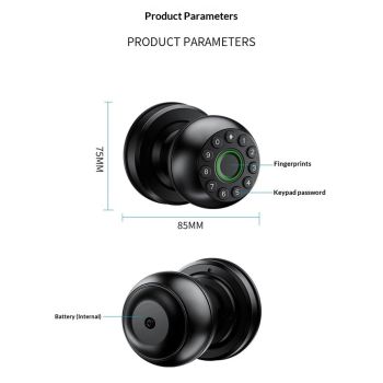 Fingerprint Door Lock, Smart Fingerprint Door Knob with Keypad, Biometric Door knobs with App Control, Auto Lock Door Lock with Code, Keyless Door Knob with Locks for Bedroom, Home,Office-Matte Black