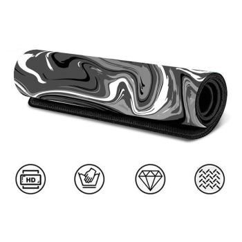 Abstract Black and White Marble Fluid Topographic Contour Map Ink Liquid Wave Gaming Keyboard Mouse Pad Mousepad Desk Mat Huge Extended XL Stitched Edge Rubber Sole for Home Office(31.5"X 11.8")
