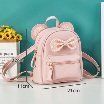 Fashion Cutest Toddler Sequin Bow Ears Bag Mini Backpack for Teen Little Girls with ears and sequin bow(pink)