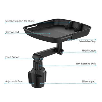 Larger Cup Holder Tray, Car Food Tray for Eating, Detachable 3 in 1 Car Cup Holder Expander and 360° Rotating Car Cup Holder Tray Table with Phone Holder, Road Trip Essentials