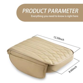 Car Center Console Cover, Leather Car Armrest Box Cover, 12.5" x 8.6" x 1.9" Arm Rest Pad with Pockets, Soft Auto Armrest Storage Box Protector, Universal Interior Car Accessories (Beige)