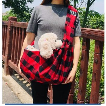 Dog Carrier Sling, Reversible Puppy Carrier Purse with Storage Pocket, Adjustable Hand-Free Dog Sling Carrier Pet Tote Bag for Carry Small Dogs and Cats, Travel Safety Harness