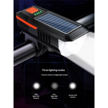 Bike Horn Headlight Solar/USB Dual Charging Bike Horn Light High Brightness Bike Headlight Waterproof Bike Horn Light Ideal for Mountain and Road Night Riding Essential Gear for Night Cycling