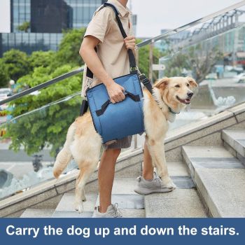 Dog Carry Sling, Emergency Backpack Pet Legs Support & Rehabilitation Dog Lift Harness for Nail Trimming, Dog Carrier for Senior Dogs Joint Injuries, Arthritis, Up and Down Stairs(L, Blue)