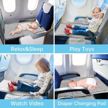 Toddler Airplane Travel Bed, Airplane Seat Extender for Kids, Plane Must Have for Toddlers, Baby Travel Essentials for Flying, Portable Travel Bag Foot Rest for Flights(Grey)