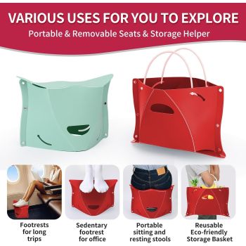 Travel Foot Rest for Airplane & Office - Portable Under Desk Foot Stool, Relieves Back & Knee Pain, Comfort for Long Flights, Cars, Subways & Trains - 2 Pack (Red & Green)