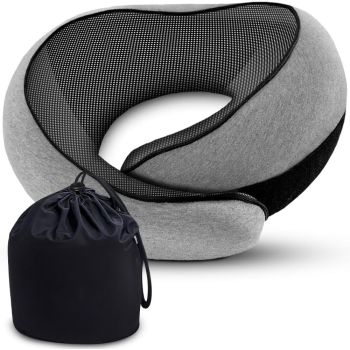 Travel Neck Pillow, Pure Memory Foam Neck Pillow for Airplanes, Comfortable Breathable Cover, 360 Degree Support Ergonomic Design Best for Sleeping Plane Train Travel Essentials