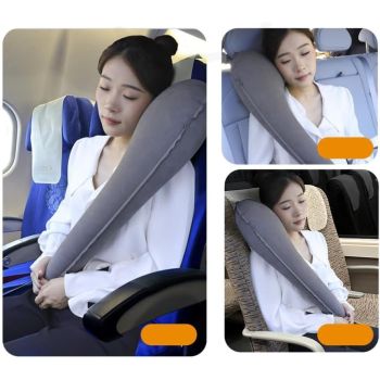 Ultimate Inflatable Travel Neck & Body Pillow - Travel Essentials, Comfort and Upper Body Support, Airplane Neck Pillow for Long Flight, Straps to Airplane Seat & Car, for All Ages - Grey