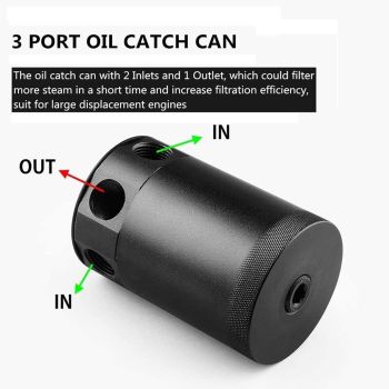Universal 3-Port Oil Catch Can Reservoir Tank Black Car Oil Catch Can Kit Reservoir Tank, Compact Baffled