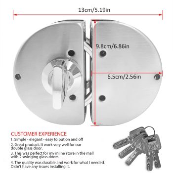 Glass Door Lock with Stainless Steel Double Bolts Swing Push, Double Sliding Security Door Lock  Thick Glass