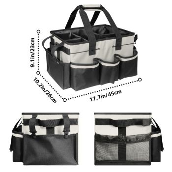 Wearable Cleaning Caddy, Cleaning Caddy Supplies Organizer with Handle & Shoulder Straps for Housekeepers, Under Sink & Car Cleaning Tool Organizers Bag with Foldable Divider (Beige)
