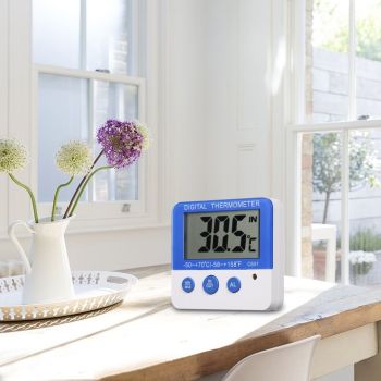 Thermometer Freezer Thermometer Digital Refrigerator Thermometer with Magnetic Attachment in-Outdoor Alarm Thermometer with Waterproof Outdoor Sensor for Home Kitchen