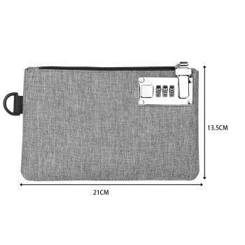 Money bag with lock, men's and women's lock accessory bag, bank bag, cash bag with lock, and zipper credit card and valuable item storage bag with lock (gray)