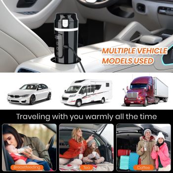 DC 12V/24V Car Travel Electric Kettle, 500ml Car Heating Mug with Anti-Spill Lid, Leak-proof, 304 Stainless Steel Liner Portable Coffee Tea Cup