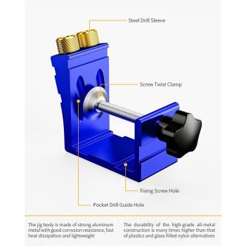 Pocket Hole Jig Kit, Pocket Screw Jig 15 Degree Drilling Locator,Pocket Dowel Hole Jig System Set Wood Joint Angle Tool (Blue)