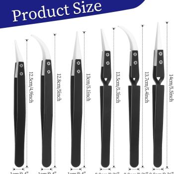 6 Pcs Precision Reverse Ceramic Tweezers Set, Non-Conductive Heat-resistant Electronics Soldering Tweezers Anti-Magnetic Pointed & Curved Tips Tweezers for Solder, Pinching Coils