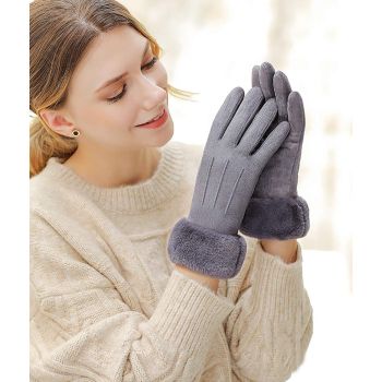 Women Winter Warm Touch Screen Soft Windproof Lined Thick Gloves for Snow Skiing in Clod Weather grey