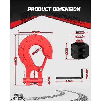 Winch Hook 3/8" - Clevis Slip Hook with Safety Latch & Winch Cable Hook Stopper, Grade 70 Forged Steel Max 37478Lbs Work for Winch Rope, ATV, UTV, Off Road Vehicle, Red